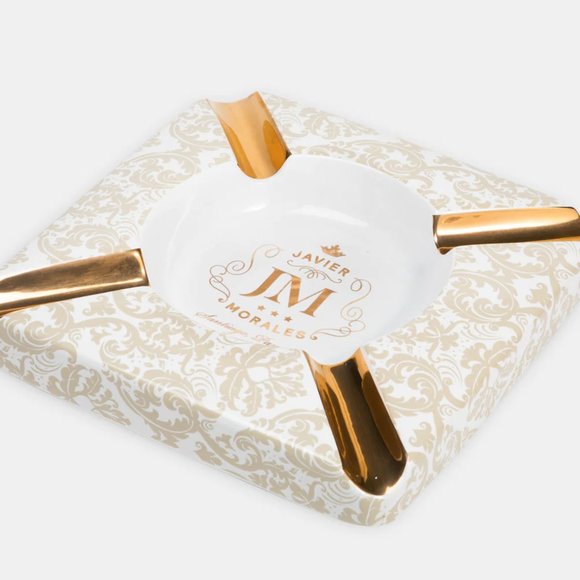 Javier Morales Large Ceramic Cigar Ashtray Indoor Outdoor White 4 Cigars Rests - Picture 1 of 4